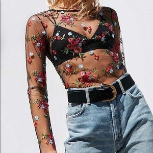 Urban Outfitters Floral Sheer Mesh Long Sleeve